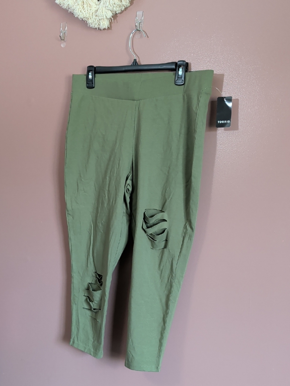 torrid Olive Green Ripped Stretch Leggings